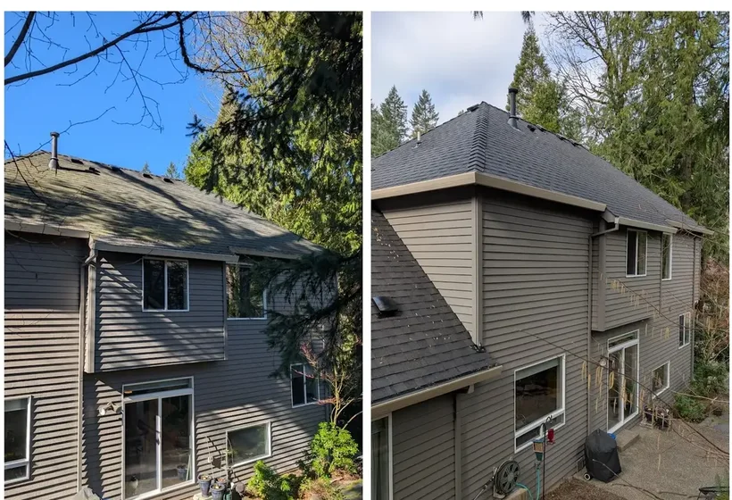 Roof moss removed and shingles restored with a low-pressure soft wash - serving Beaverton, OR