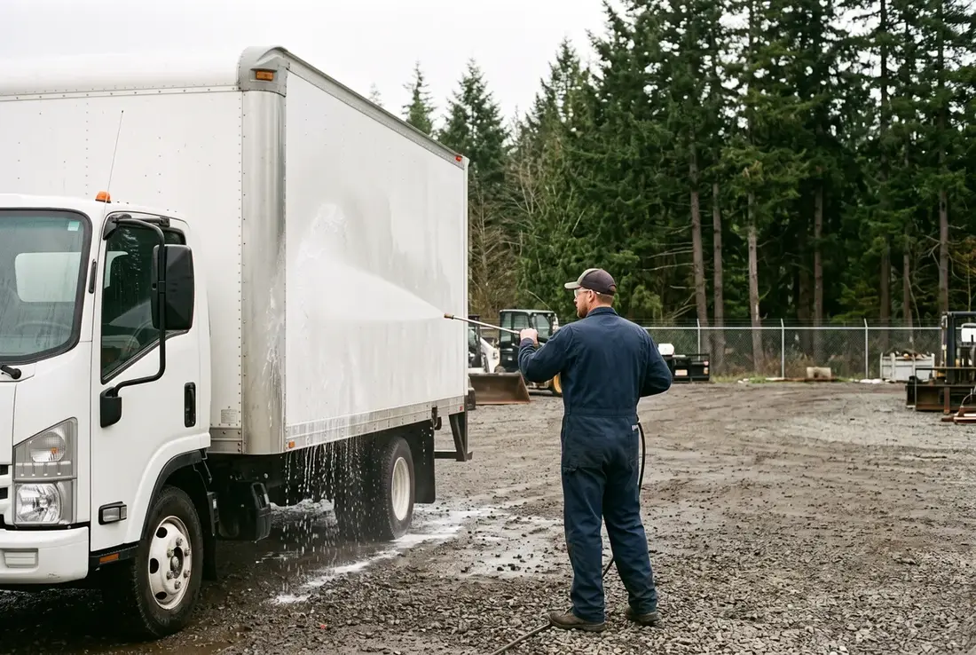 Pressure washing a commercial box truck - serving Longview, WA