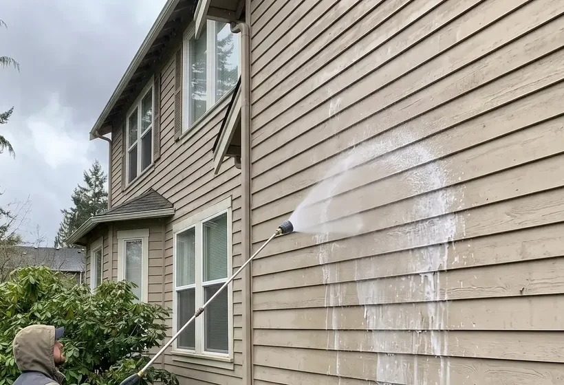 Low-pressure soft wash cleaning house siding - serving Salem, OR