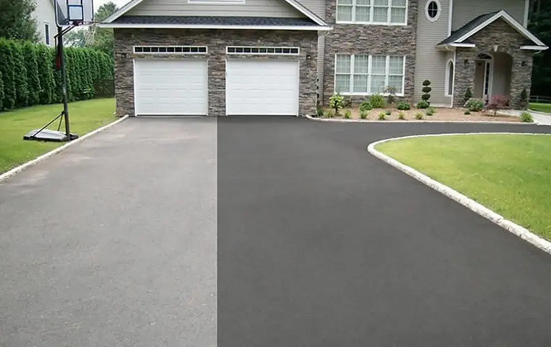 Asphalt driveway treated with Fresh Asphalt sealant