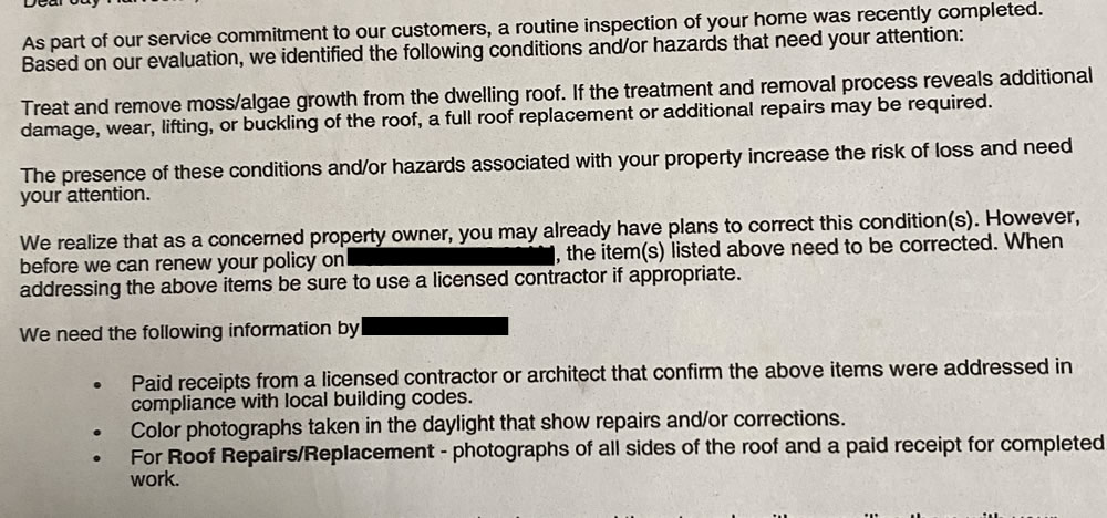 Moss insurance letter